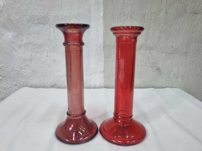 Vintage Red Glass Candlestick Holders