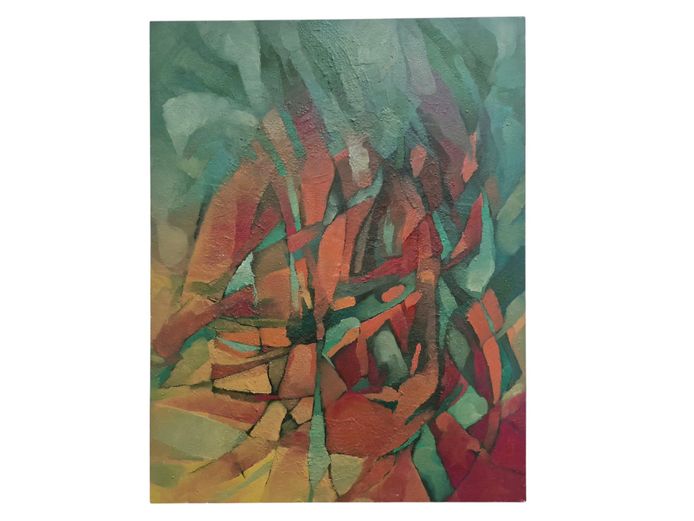 Abstract Geometric Landscape - Textured Oil on Canvas (90cm x 70cm)