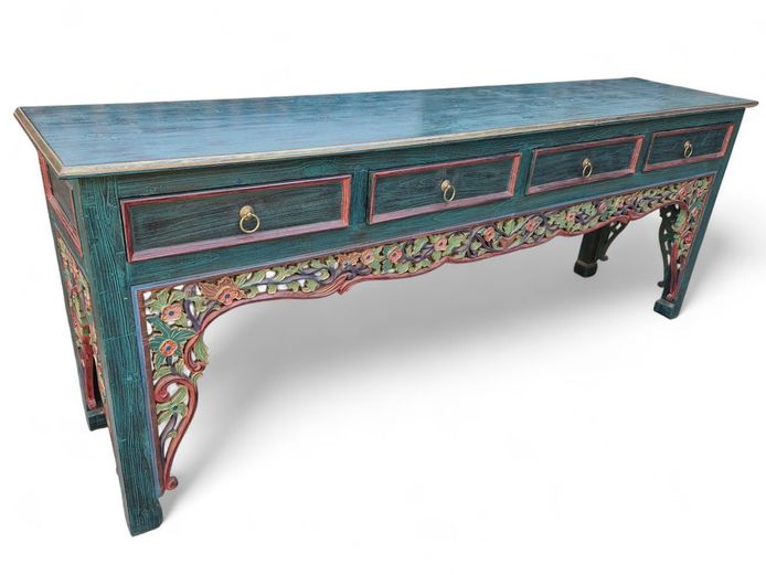 Long Vintage Carved Console Table with Drawers