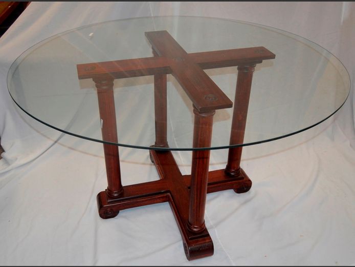 MAHOGANY & GLASS TOP CIRCULAR TABLE, 130cm Diameter x 75cm High