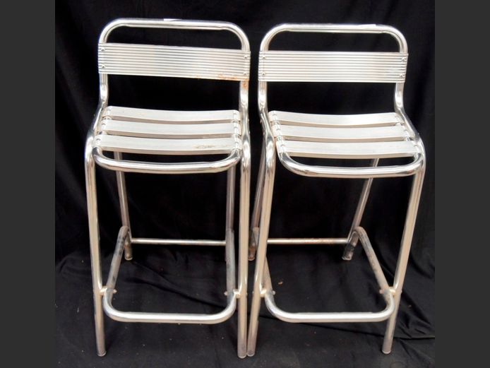 PAIR ALUMINIUM BAR CHAIRS, 67cm High
