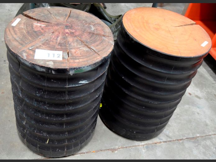 PAIR "RIPPLE" LOG STOOLS, 33cm Diameter x 48cm High [Cracked]