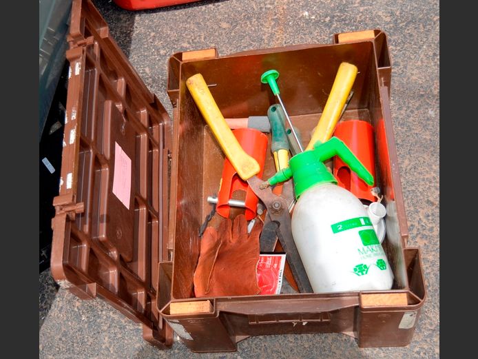 AMMO BOX WITH CONTENTS, 51 x 40 x 24cm