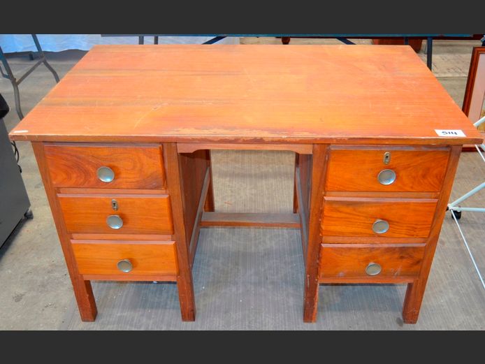 TEAK 6-DRAWER DESK, 122 x 76 x 76cm