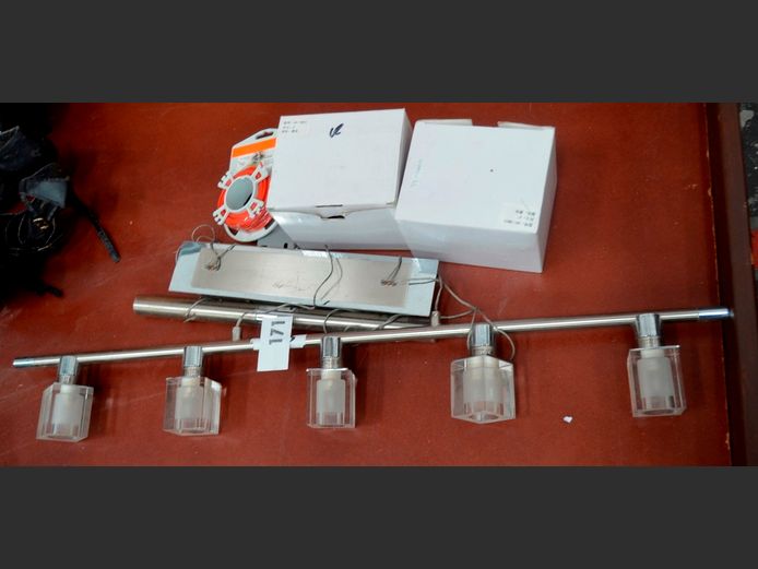 CHROME & ACRYLIC HANGING CEILING LIGHT, BRACKETS, etc [8,33]