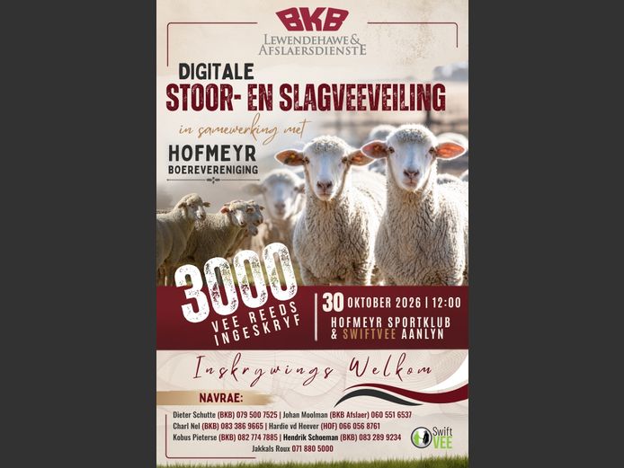 DIGITALE STOOR  EN SLAGVEEVEILING IN SAMEWERKING MET HOFMEYR BOEREVERENIGING