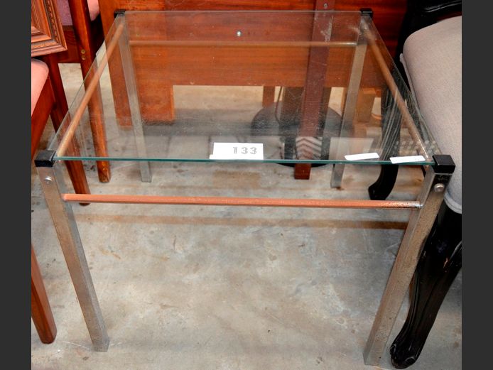 METAL & GLASS SIDE TABLE, 58 x 58 x 50cm [Rusted]