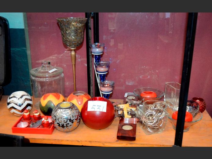 GLASS & CERAMIC TEALIGHT CANDLE HOLDERS, GLASS COOKIE JAR, etc
