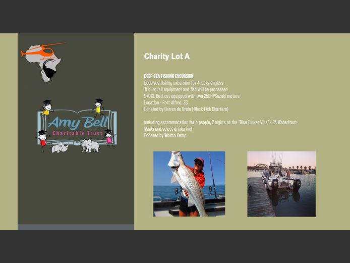 Charity Lot | Darren de Bruin (Black Fish Charters) & Wolma Kemp