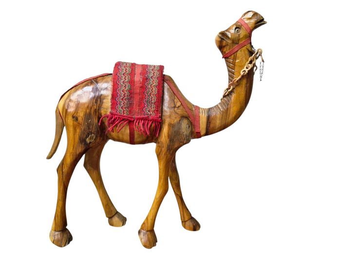 Large Vintage Olive Wood Carved Camel from Bethlehem