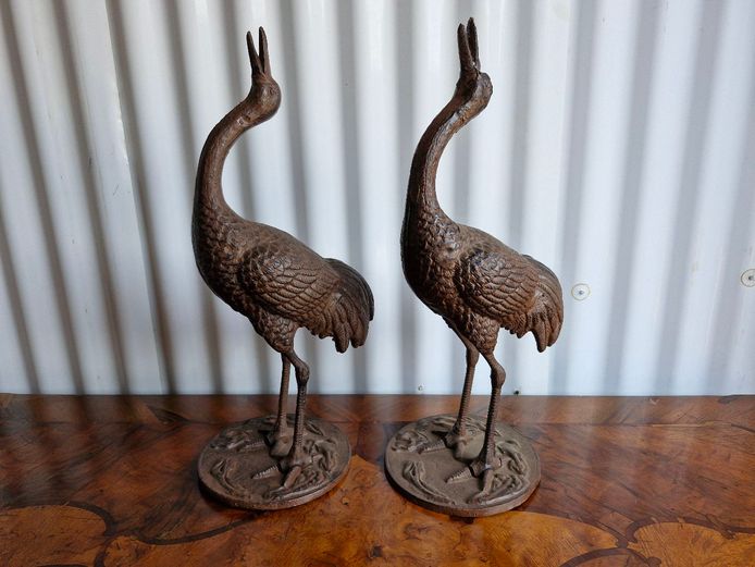 Pair of Cast Iron Crane Scupltures