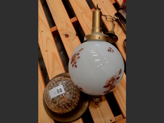 HANGING LIGHT WITH GLASS SHADE & ANOTHER GLASS SHADE, 42cm High