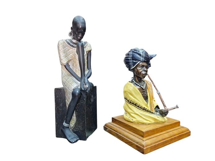 Traditional African Resin Sculptures on Plinths