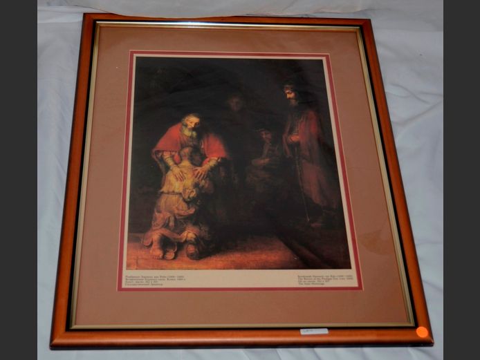 FRAMED PRINT "THE RETURN OF THE PRODIGAL SON" BY REMBRANDT HARMENS VAN RIJN, 52 x 40cm