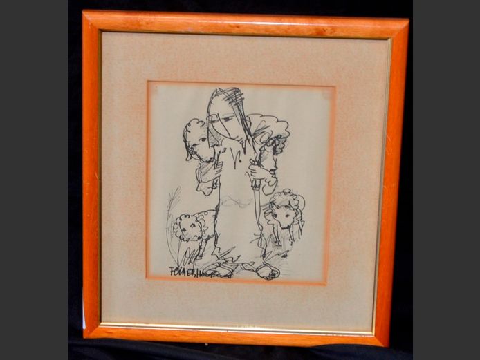 FRAMED PEN & INK BIBLICAL SCENE SIGNEd F. CLAERHOUT, 19.5 x 21cm