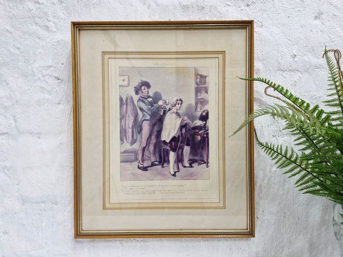 Vintage Framed Decorative Print – "Les Coulisses" After Paul Gavarni