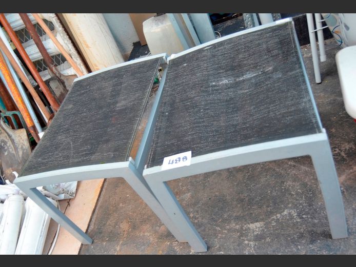 PAIR MBM GREY & BLACK ALUMINIUM PATIO FOOTSTOOLS, 50 x 40 x 40cm [Mesh needs replacing]