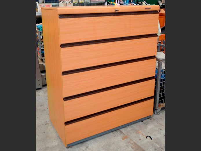 OAK FOIL 5-DRAWER LATERAL FILER, 113 x 60 x 137cm