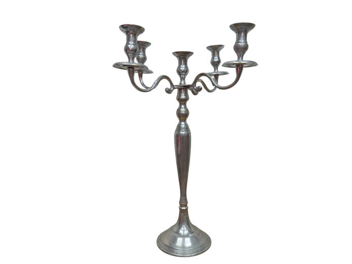 Tall Standing Polished Aluminum 5-Light Candelabra
