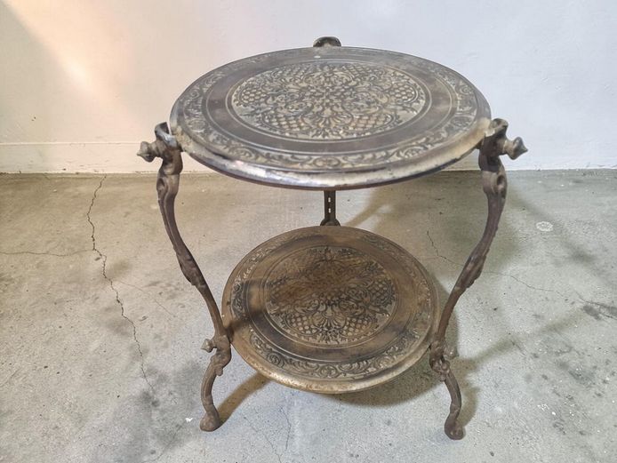 Antique Cast Iron Two-Tier Occasional Table with Ornate Detailing