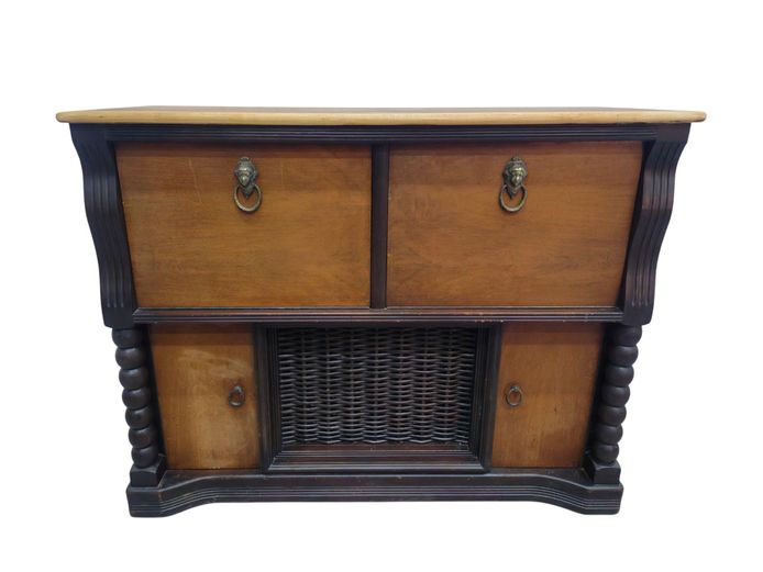 Vintage Wooden Cabinet with Decorative Lion Head Pulls