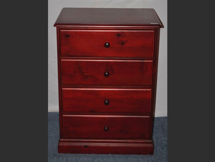 STAINED PINE 4-DRAWER CHEST OF DRAWERS, 64 x 45 x 91cm