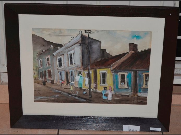 FRAMED WATERCOLOUR "JUST PRIOR TO DEMOLITION", 47 x 32cm