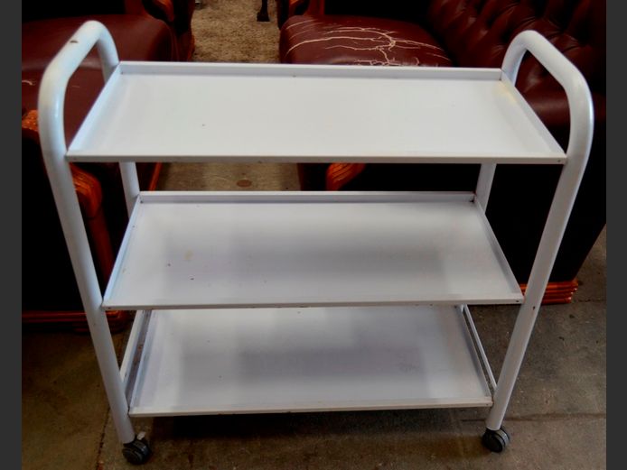 WHITE METAL 3-TIER TEA TROLLEY, 81 x 39 x 81cm