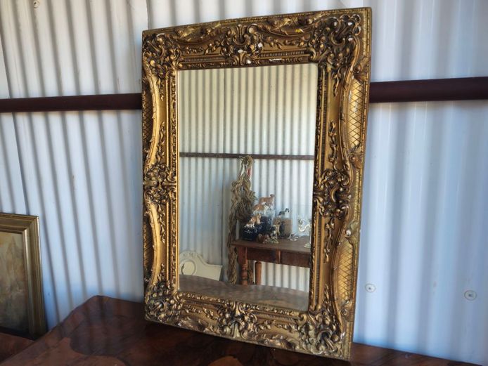 Vintage Cast Plaster Ornate Framed Beveled Mirror
