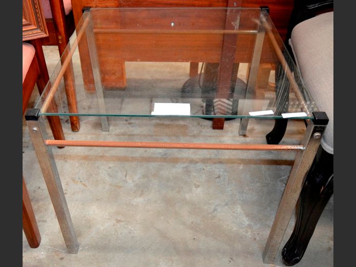 METAL & GLASS SIDE TABLE, 58 x 58 x 50cm [Rusted]