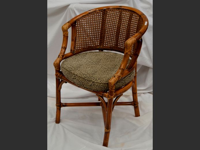 CANE & RATTAN ARMCHAIR WITH LEOPARD PRINT CUSHION