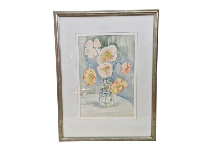 Framed Anita Malan Floral Watercolor Painting