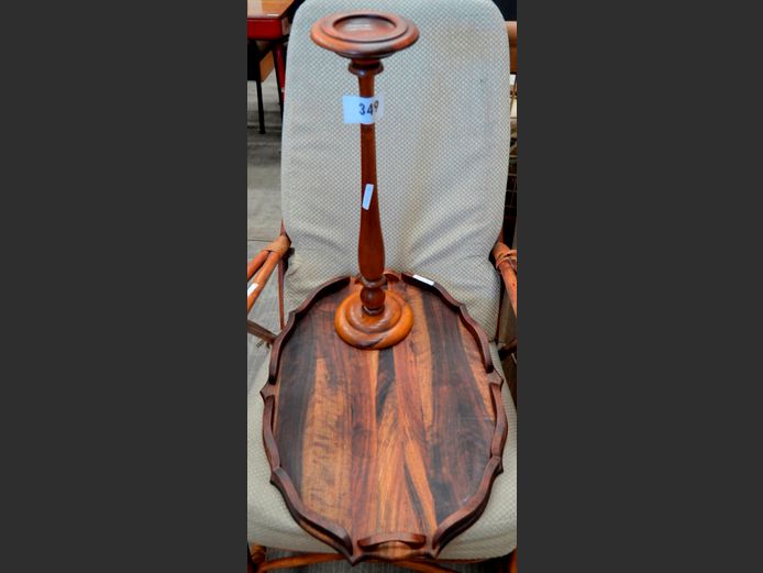 BLACKWOOD TRAY, 60 x 44cm & MAHOGANY ASHTRAY STAND, 59cm High