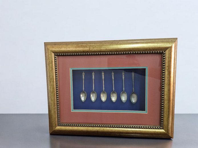 Framed Display of Vintage Silverware