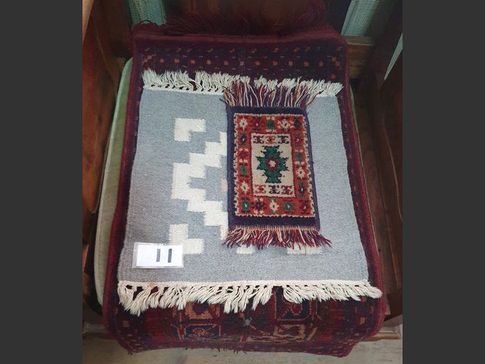 LOT: BURGUNDY & BLUE PERSIAN RUG, etc