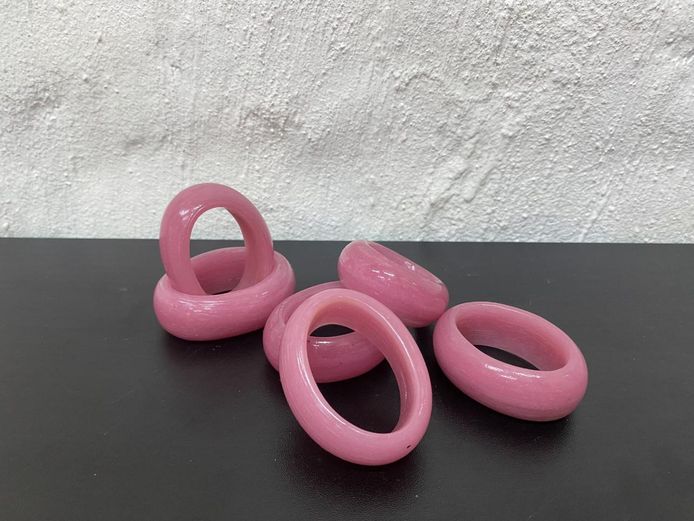 Set of 5 Vintage Pink Opaque Glass Napkin Rings