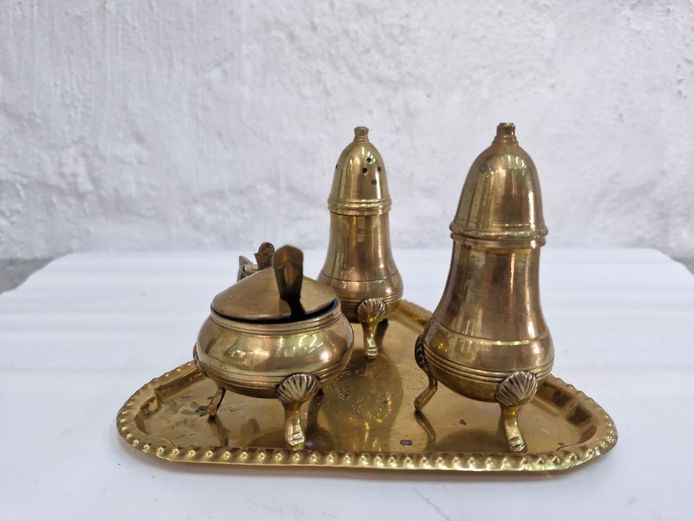 Vintage Brass Cruet Set with Tray