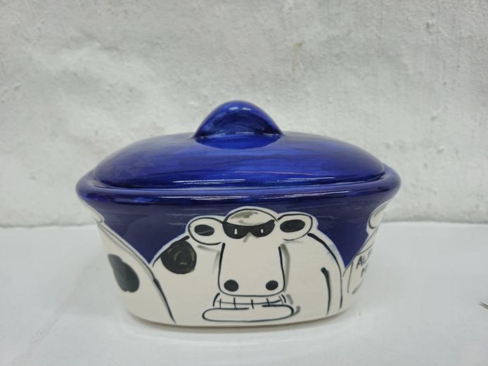 Novelty Hand-Painted "Made in the Shade"  Ceramic Lidded Dish