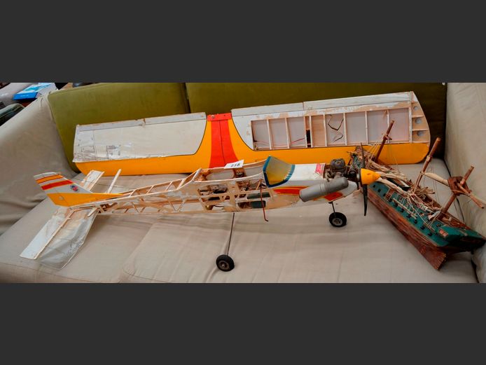 METAL MODEL AEROPLANE, 135cm Long [Incomplete], &  A MODEL SHIP, 63cm Long