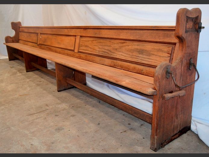 ANTIQUE OAK CHURCH PEW, 441cm x 48cm