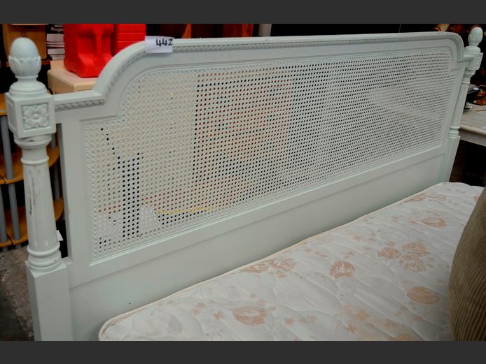 LIGHT GREEN PAINTED RATTAN BACK KING SIZE HEADBOARD