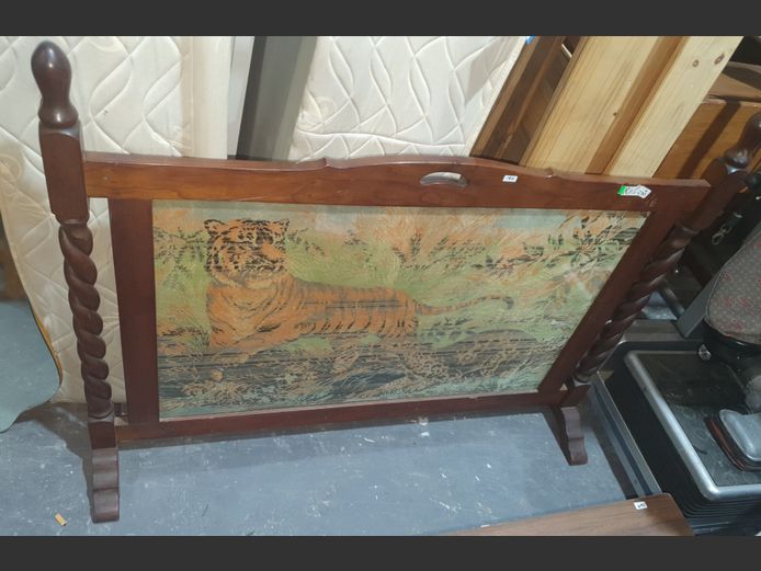 IMBUIA BARLEY TWIST & TAPESTRY UNDER GLASS FIRE SCREEN, 121 x 93cm