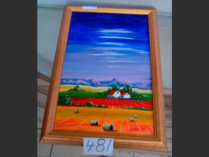 GILT FRAMED OIL ON BOARD "FARM", 36.5 x 24cm