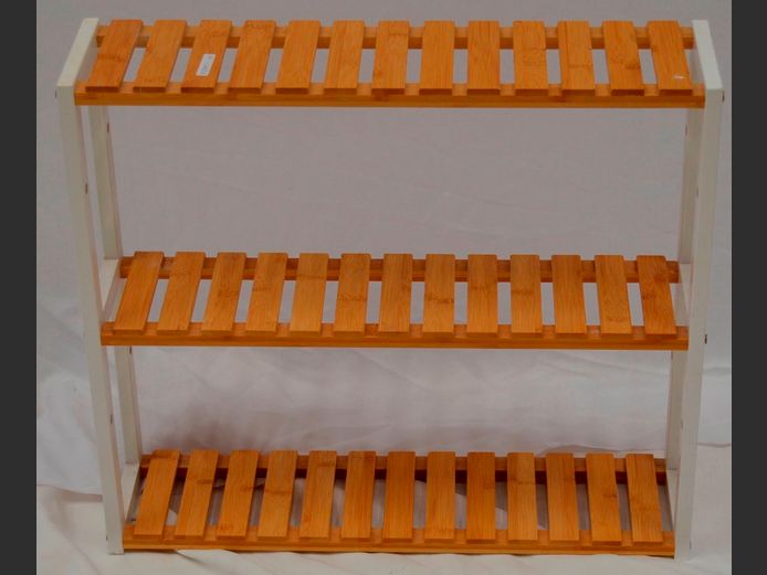 WHITE & BAMBOO 3-TIER WALL MOUNT SHELF, 60 x 15 x 54cm