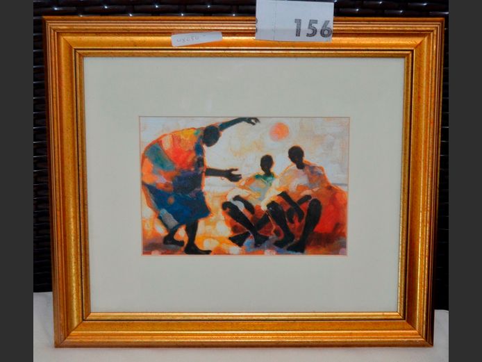 GILT FRAMED PRINT "AFRICAN FIGURES", 19.5 x 13cm