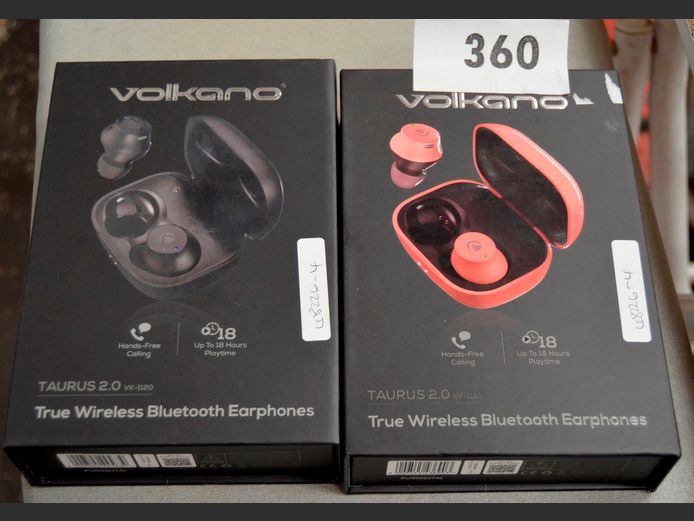 LOT: 2 x VOLKANO TAURUS BLUETOOTH EARPHONES [Untested]