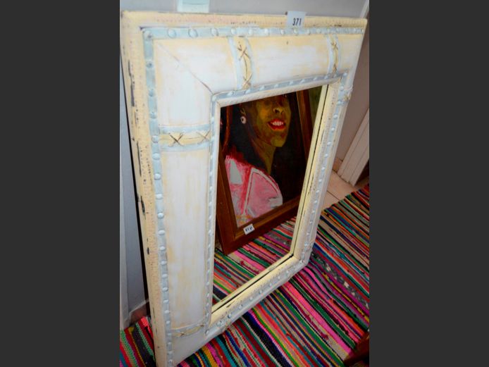 CREAM PAINT TECHNIQUE FRAMED MIRROR, 114 x 84cm