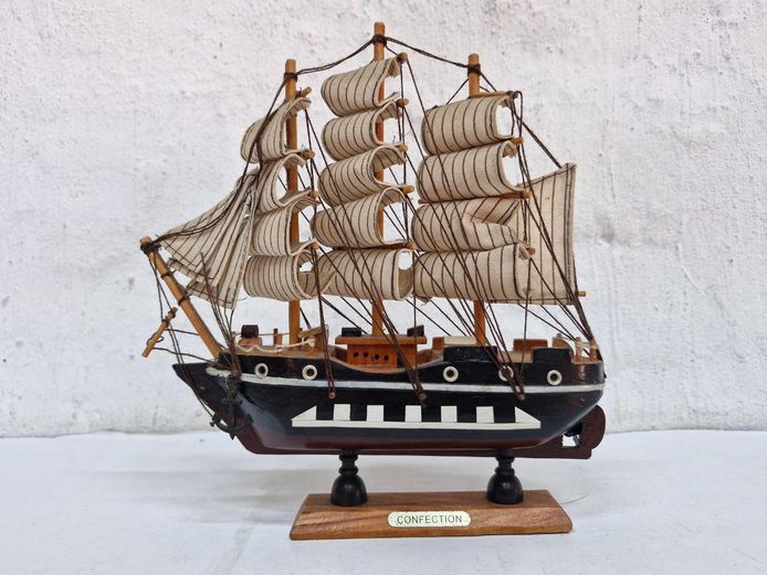 Vintage Wooden Nautical Sailing Ship Model "Confection" on Stand