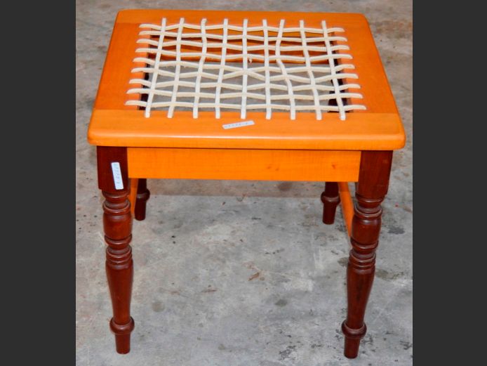 YELLOWWOOD & IMBUIA STOOL WITH RIEMPIE SEAT, 46 x 46 x 46cm