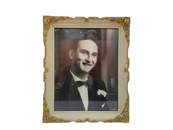 Vintage Studio Portrait of a Gentleman in Ornate Gilt Rococo Frame